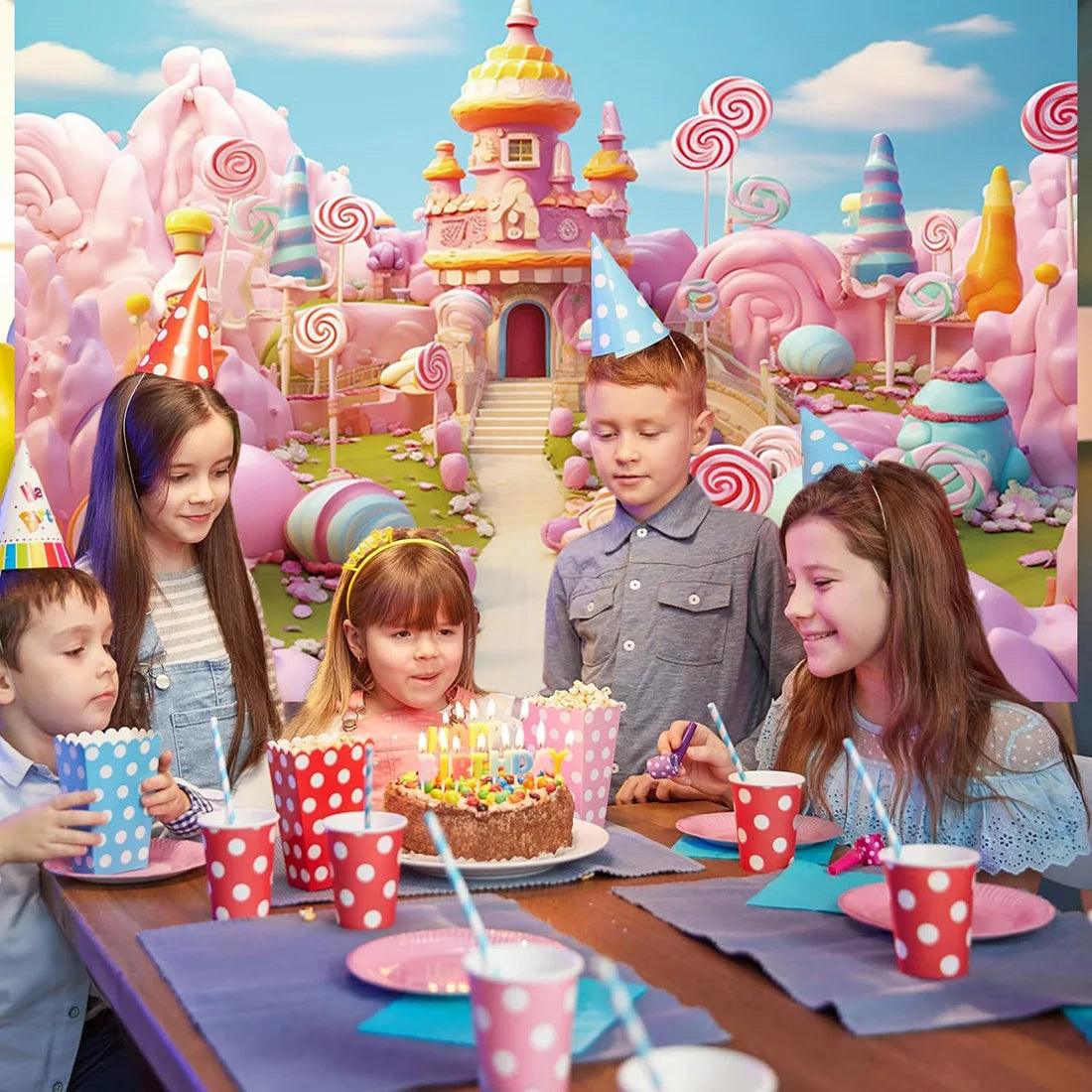 Candyland Backdrop Fantasy Candy Theme Castle Lollipop Party Banner for Girls Birthday Decor Photography Background Photo Booth