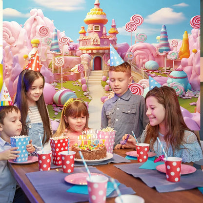 Candyland Backdrop Fantasy Candy Theme Castle Lollipop Party Banner for Girls Birthday Decor Photography Background Photo Booth