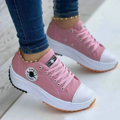 Women Shoes Classic White Canvas Sneakers Fashion Platform Women Casual shoes High Quality Lace-Up Feamle Tennis Shoes 35-43