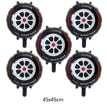 5pcs Tire Foil Balloons - Car Themed Birthday Party Decorations for Boys, Racing & Monster Truck Party Supplies