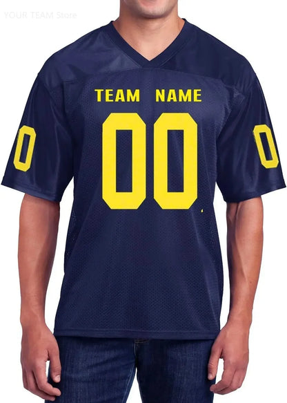 Custom American Football Jersey Green Large V-Neck Unisex Adult Sports Jersey Personalized Team Uniform - Breathable Polyester