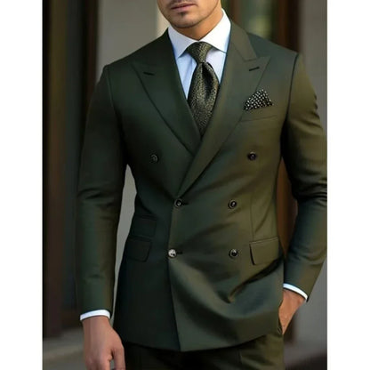 man 2 piece outfit set Pointed collar high-quality slim jackets men's suit with peak lapel for wedding Summer beach