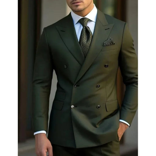 man 2 piece outfit set Pointed collar high-quality slim jackets men's suit with peak lapel for wedding Summer beach