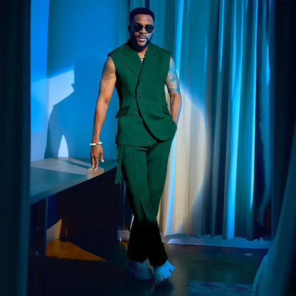 2025 Summer Hot 2 Pieces Jacket Pants Single Breasted Notch Collar High Quality Business Male Clothing Sleeveless Fashion