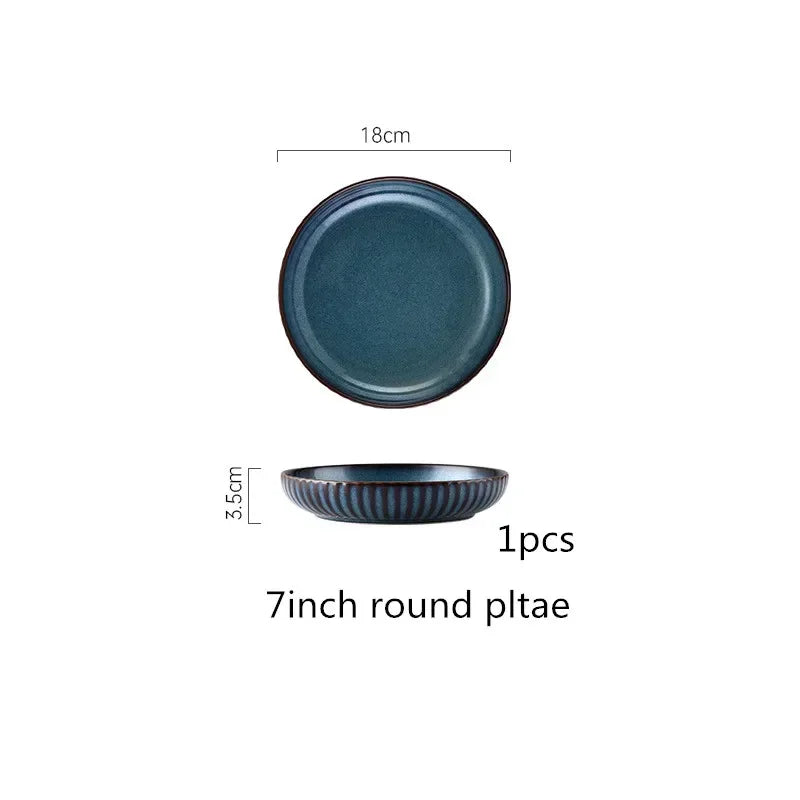 Blue kiln glaze tableware, ceramic rice salad, plate, plate, fish plate, tableware dinner set plates and dishes