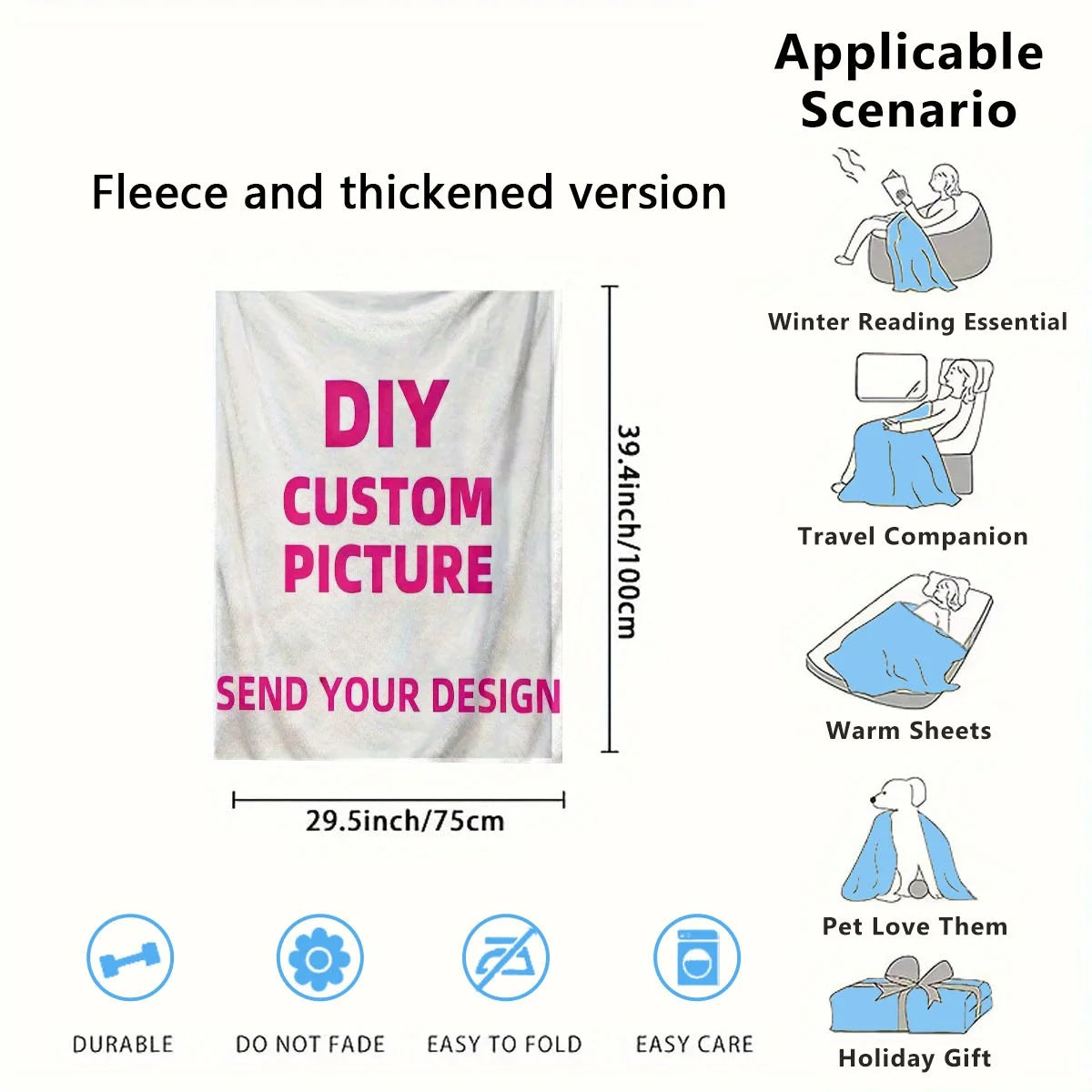 Customized Winter Personalized Thick Flannel Blanket with Warm Photo Print Ultra Soft Warmth Multi-Functional for Sofa Bed Office