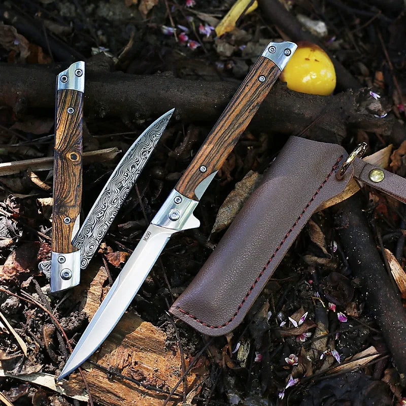Stainless Steel Folding Knife | Wood Handle, Foldable Blade | Camping & Outdoor Carry