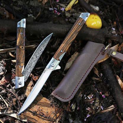 Stainless Steel Folding Knife | Wood Handle, Foldable Blade | Camping & Outdoor Carry