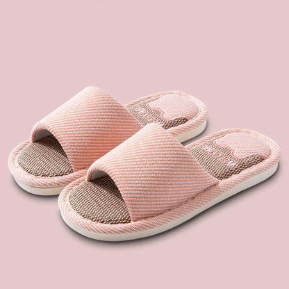 Women Linen Slippers Four Seasons Women Indoor Sandals Adults Cartoon Slides Couples Open toed Breathable Home Shoes