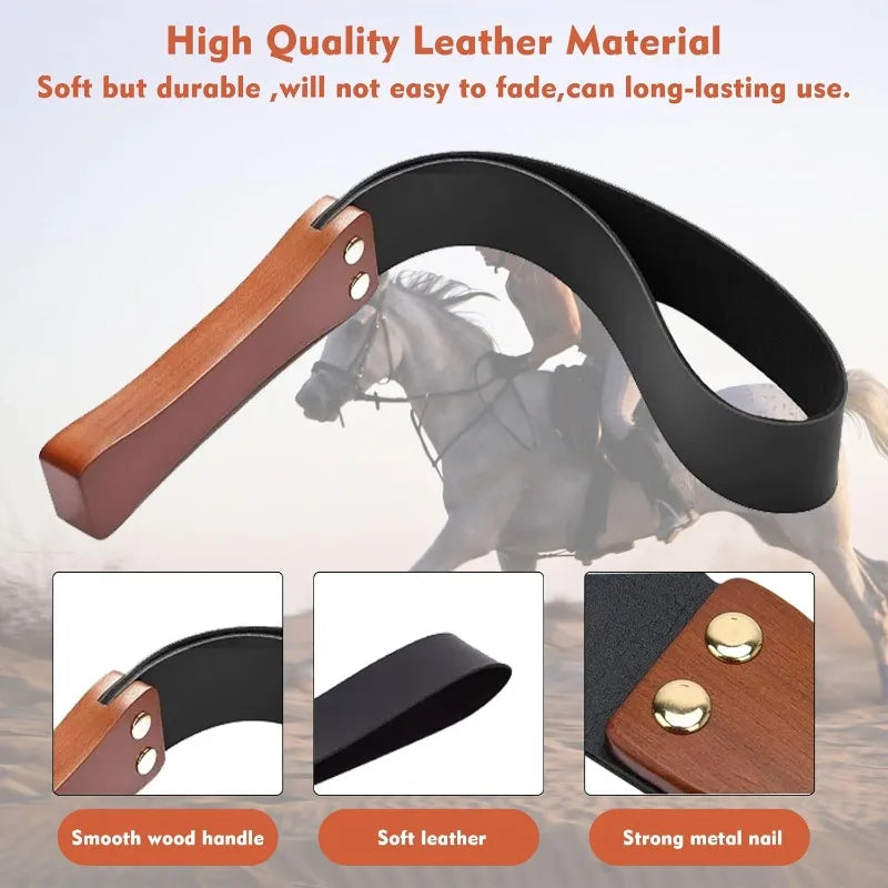 New! High quality For Horses, 19'' Equestrianism Crops Leather Paddle with Anti-Slip Wooden Handle, Riding Crop