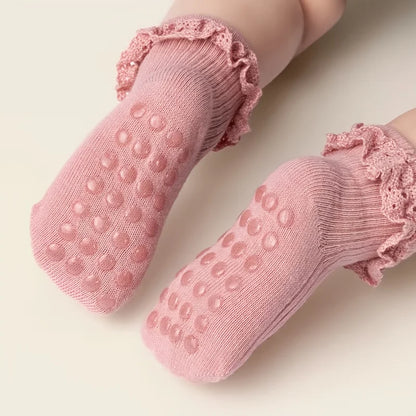 5 pairs of baby girl children lace socks spring and summer socks dispensing anti-slip floor socks