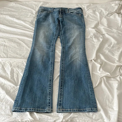 Women Bling Rhinestone Jeans Wings Pocket Embroidered Vintage Y2K Streetwear Hip Hop Dark Wash Cargo Denim Pants Fashion Trouser