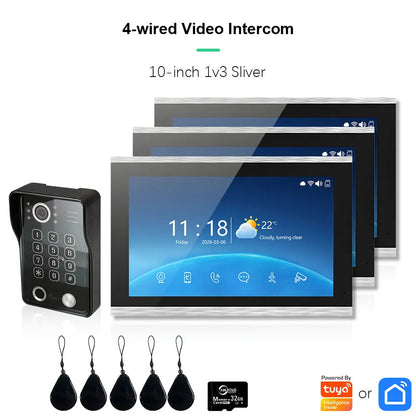 ANJIELO Fingerprint 5in1 Unlock Doorbell Video Intercom Touch Screen Video Doorphone 1080P Tuya Security Protection 3 Monitor