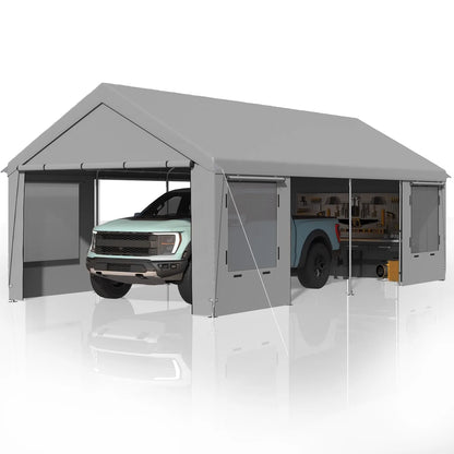 Heavy Duty Carport,Roll-Up Windows,Removable Sidewalls,Portable Garage & Car Canopy,12'x24', Custom