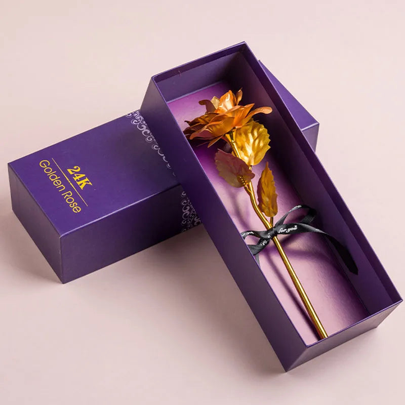 Artificial 24k Plated Rose With Love Holder Box Gift for Mothers Day Valentines Day Birthday Anniversary Thanksgiving Present
