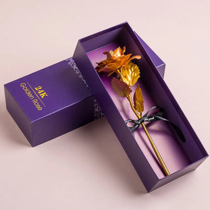 Artificial 24k Plated Rose With Love Holder Box Gift for Mothers Day Valentines Day Birthday Anniversary Thanksgiving Present