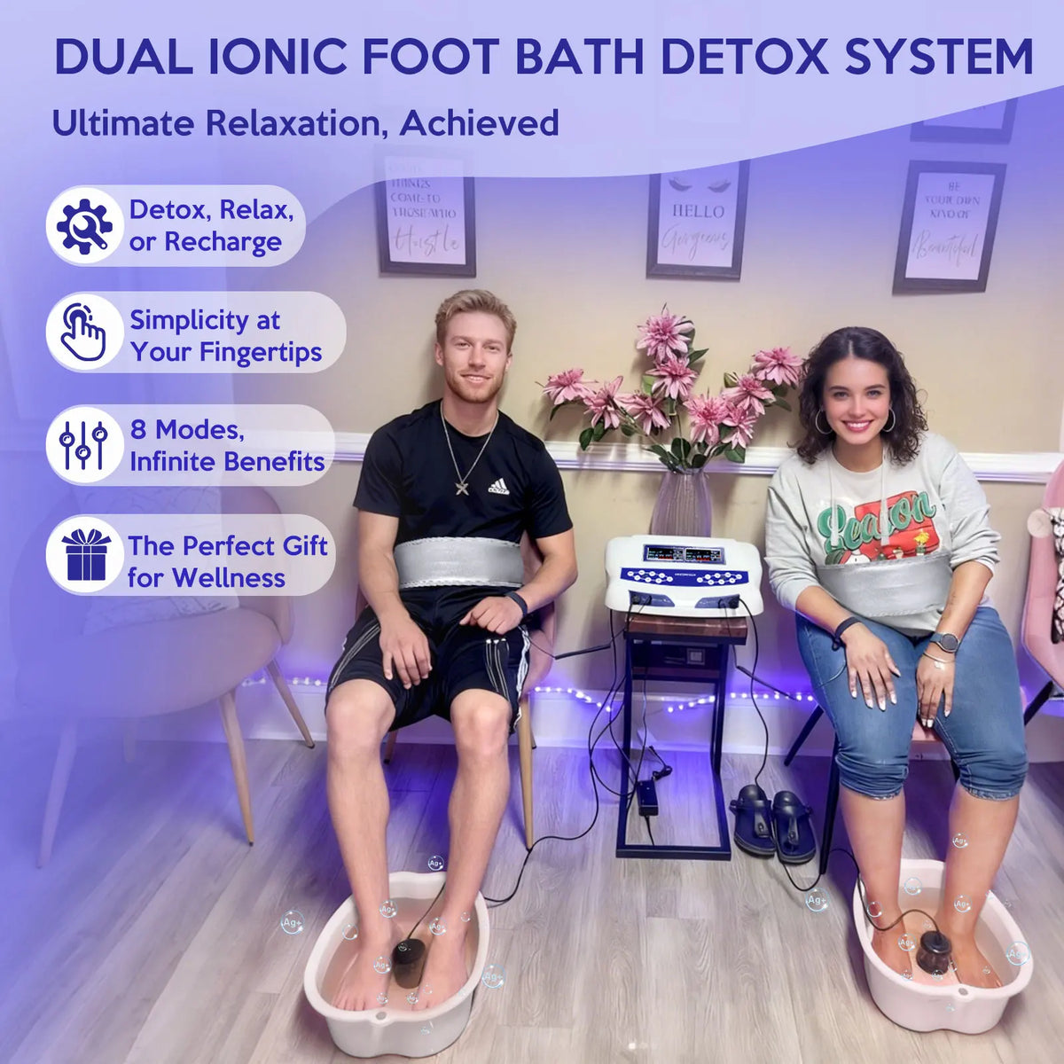 Latest Dual Detoxify Ionic Foot Bath Detox Machine Naturally Life Detoxify Health Foot Spa Machine With Pads Massage And Far Infrared Waist Belts