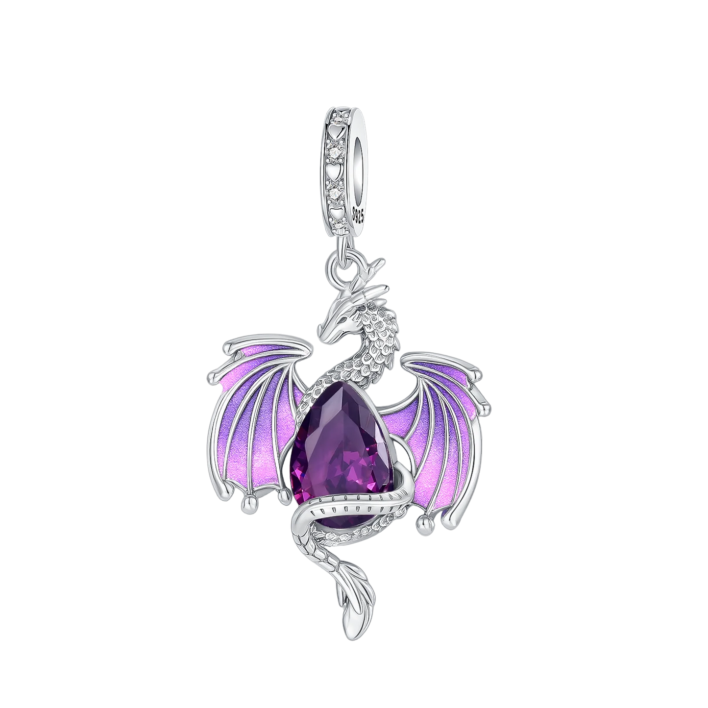 925 Sterling Silver Purple Baby Dragon Flying Dragon Cub Pendant Charm Fit Original Charms Bracelets Women DIY Jewelry Gift
