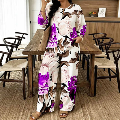 Women Spring/summer Fashion Print Two Piece Set  Exercise Round Neck T-shirt Casual Vacation Sweatpants