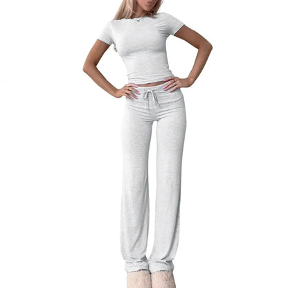 2 Pieces Women Sets 2025 New Fashion Casual Europe Short-Sleeved Tops+Long Pants Sportswear Yoga Wear Women's Clothing