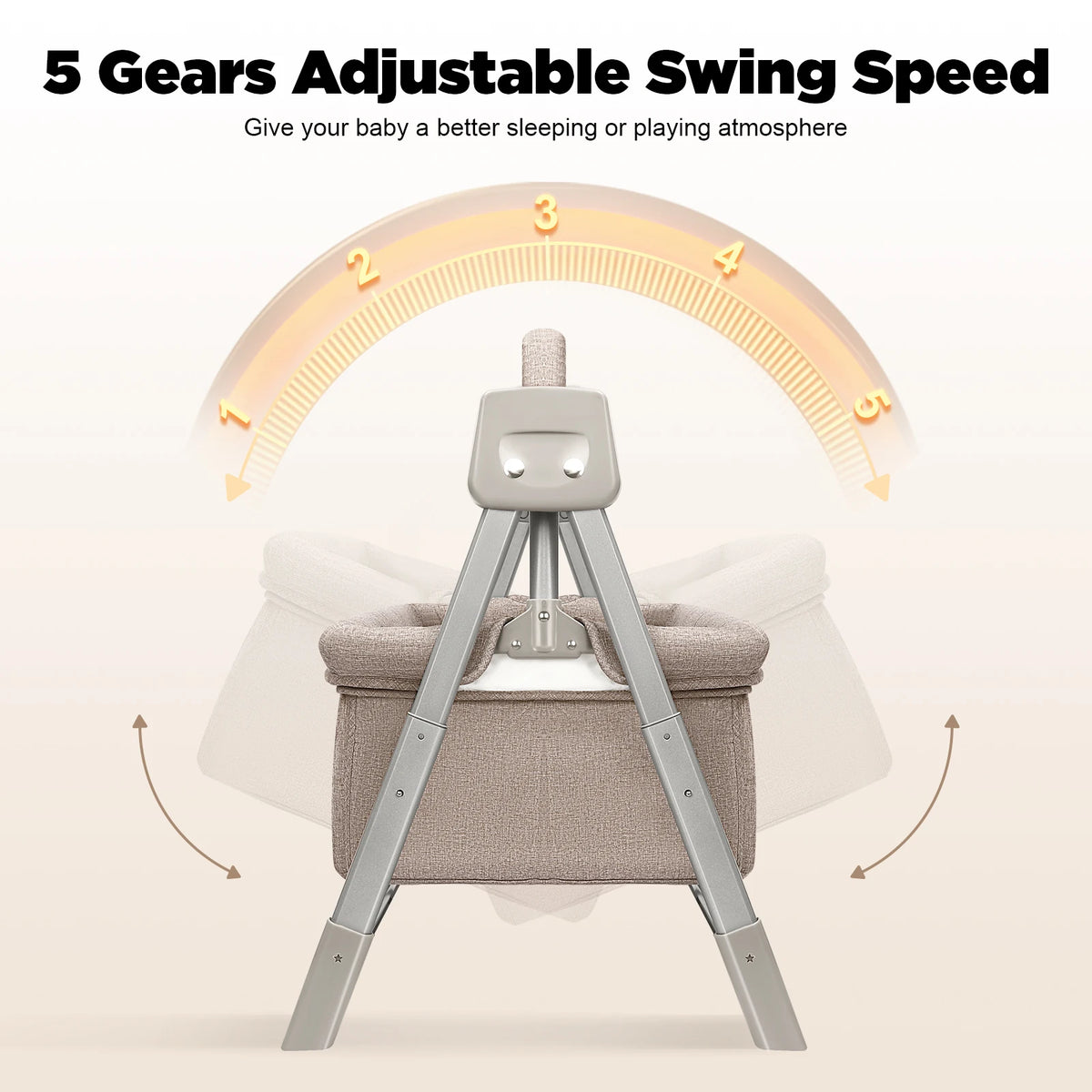 Baby Cradle Swing with Music, 5 Speed Electric Crib Auto Rocking Chair Bed, Foldable Baby Rocker for 0-36 Months, Khaki
