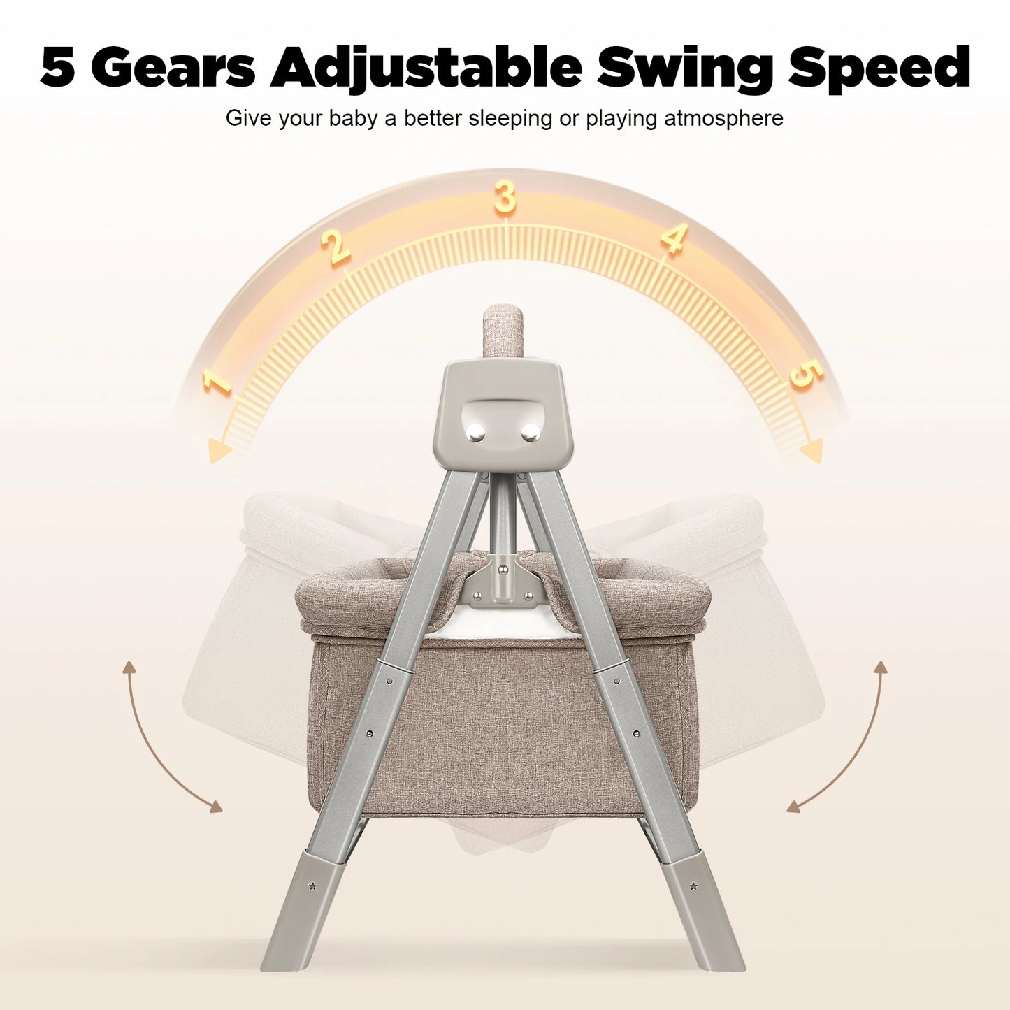 Baby Cradle Swing with Music, 5 Speed Electric Crib Auto Rocking Chair Bed, Foldable Baby Rocker for 0-36 Months, Khaki