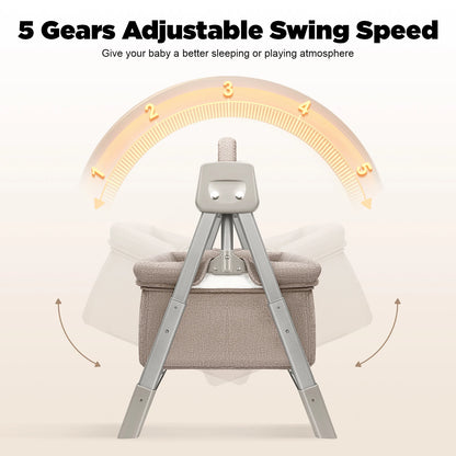 Baby Cradle Swing with Music, 5 Speed Electric Crib Auto Rocking Chair Bed, Foldable Baby Rocker for 0-36 Months, Khaki