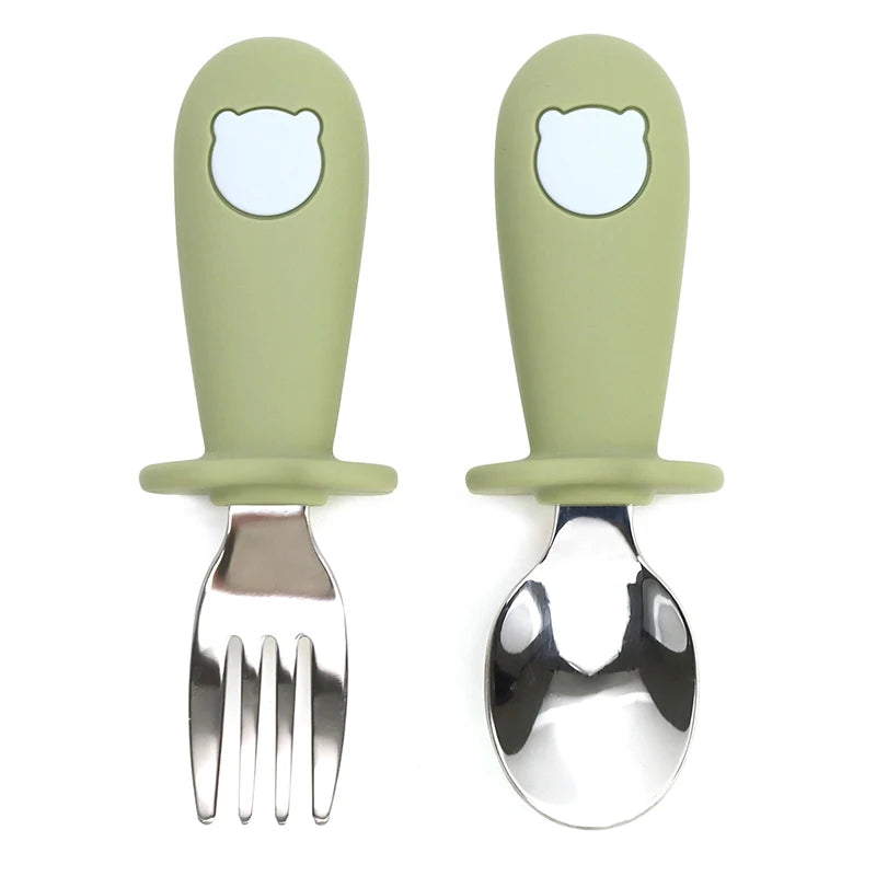 Custom Name Baby Panda Spoon Fork Set | First Self Feeding Utensils for Toddlers Stainless Steel Weaning Set with Travel Case