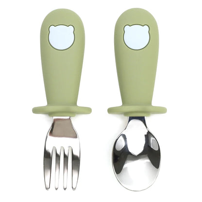 Custom Name Baby Panda Spoon Fork Set | First Self Feeding Utensils for Toddlers Stainless Steel Weaning Set with Travel Case