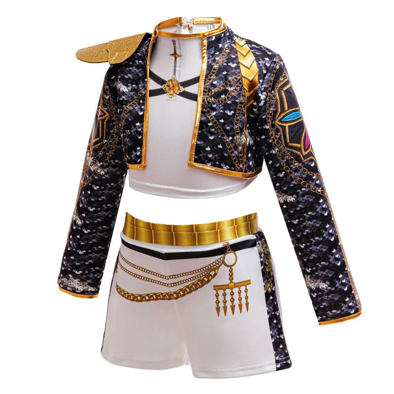Kids Korean Singer Dance Costume Set Halloween Carnival Cosplay Outfit Girls Stage Performance Role Play Clothes