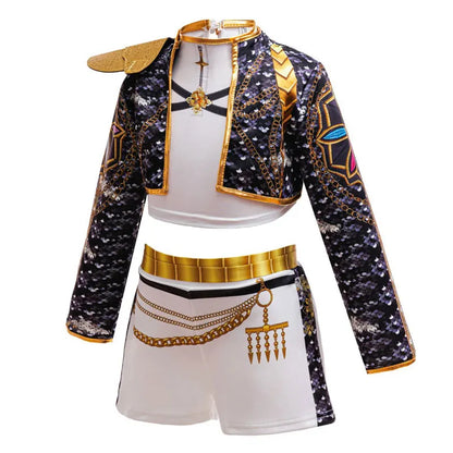 Kids Korean Singer Dance Costume Set Halloween Carnival Cosplay Outfit Girls Stage Performance Role Play Clothes
