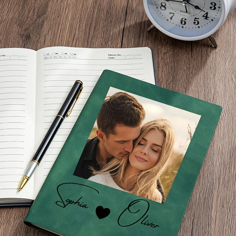 Customizable A5 Personalized Notebook - Personalized Your Name And Photo Couple Portrait