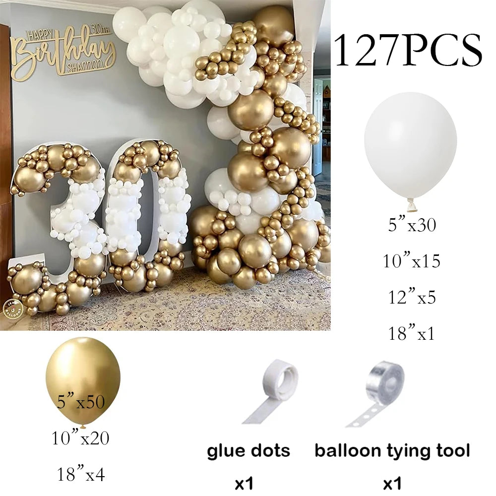 Metallic Gold White Balloons Garland 30th Birthday Party Decor Balloon Arch Kit Wedding Graduation Anniversary Decoration Globos