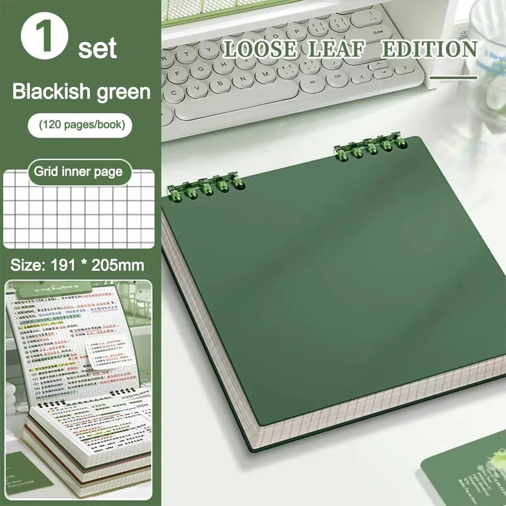Multifunctional 120 Pages Loose-leaf Notebook Color Flip Up Diary Book Detachable Grid Inner Pages Notepad for School Office
