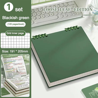 Multifunctional 120 Pages Loose-leaf Notebook Color Flip Up Diary Book Detachable Grid Inner Pages Notepad for School Office