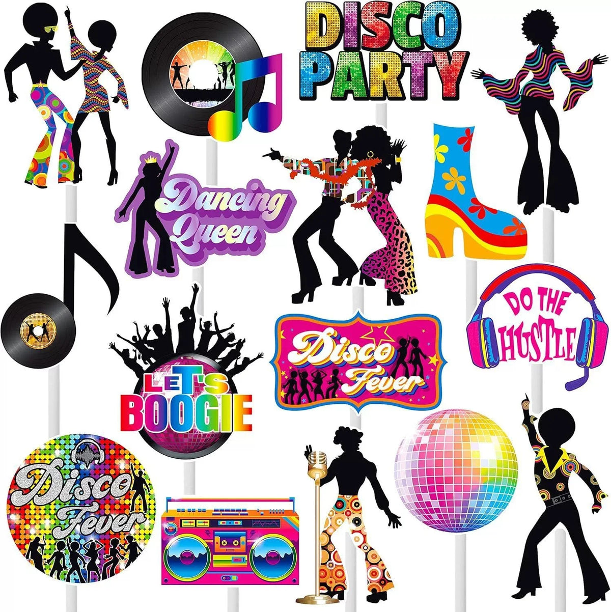 36PCS Retro Roller Skate Disco Party Ball Cake Toppers - 80s 90s Hip Hop Skating Theme Party Decor for Birthday Supply