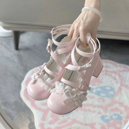 2026 New Butterfly-knot Lolita Women Mary Jane Shoes Elegant Round Toe Thick Heel Shoes Ladies Fashion Dress Pumps