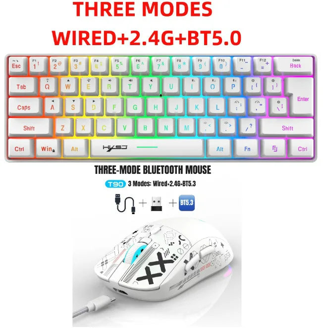 Wireless Keyboards and Mouse Kwhite Gaming Eyboard USB 60% Computer Branco Bluetooth Combo Ergonomic PC Backlit iPad Key Board