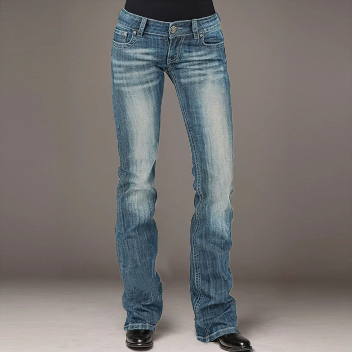 Jeans For Womens Stretch Mid Waisted Denim Pants Button Straight Leg Jeans Skinny Fit Denim Trousers Casual Ladies Streetwear