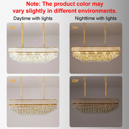Luxury Ceiling Light: Empire Gold Ceiling Light Fixtures 10 Lights Rectangular Crystals Chandelier Over Long Dining Table, for Kitchen Islands, 3 Colors Temperature