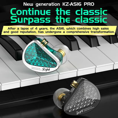 KZ AS16 Pro In Ear Wired Earphones 16BA Balanced Armature HIFI Bass Monitor Headphones  Noise Cancelling Earbuds Sport Headset