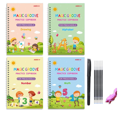 4Pcs Handwriting Workbooks Practice Copybook Magic Reusable Calligraphy Handwriting Tracing Practice Book for Kids Learning