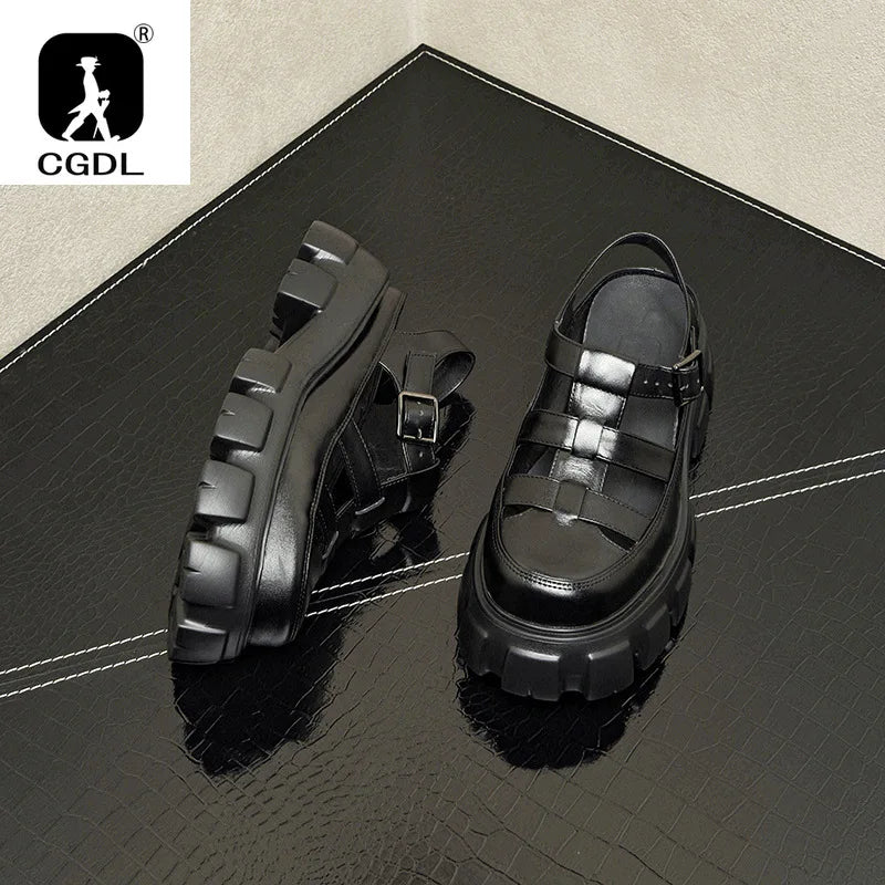 6 Cm Height Platform Mens Genuine Leather Sandals Luxury Handmade Quality 2024 New Designer Black Summer Formal Social Shoes Man