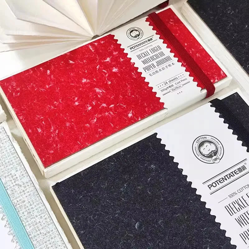 POTENTATE Cotton Fringed Watercolor Notebook 300g Hot/Cold Pressed Specific Watercolor Paper Drawing Book for Art Student