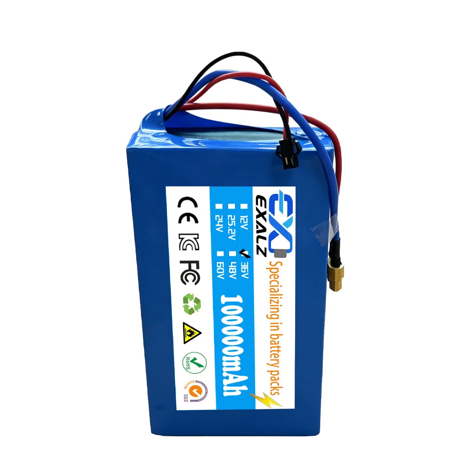 36V Hoverboard Scooter Battery 10S2P 100Ah 18650 Rechargeable Lithium Pack for Skateboard Ultra Thin BMS XT60 Plug