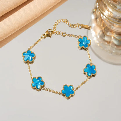 Lucky Five-Leaf Flower 18k Gold Plated Stainless Steel Bracelet Women's Exquisite Five-Pointed Star Luxury Party Jewelry Gift