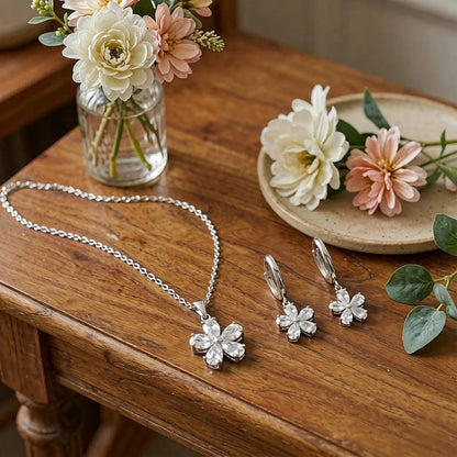 High Quality Solid 925 Sterling Silver Beautiful Flowers Drop Earrings Necklace Jewelry Sets For Women Female Wedding