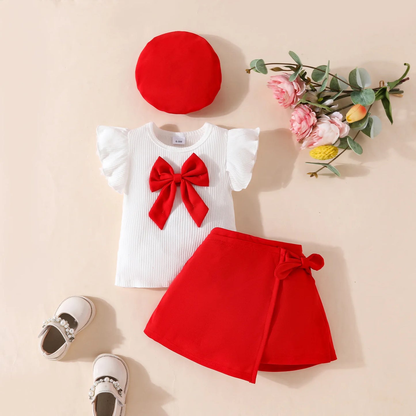 Summer Baby Childrens Clothes Set 0-4Y 3D Flower Camisole+Bow Shorts+Bag 3Pcs Trendy Girls Suit Kid's Culotte Girls Skirt Outfit