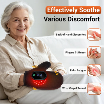 Portable Electric Red LED Light Hand Massager with Heat Compression Cordless Glove Massage Fingers Palm Full Wrapped Relaxation