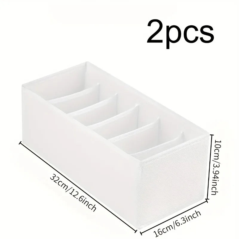 2-Pack Foldable Belt Organizer - 6-Grid Closet Storage Box for Ties/Clothes, White Fabric Space Saver